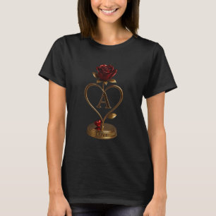 Guldhjärta Ros Monogram Bokstav A Kvinna Ekologisk T Shirt