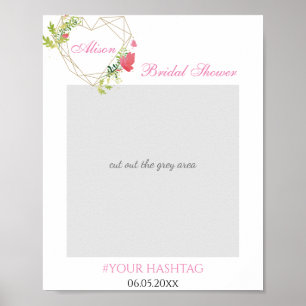 Guldhjärta Rosa Blommig Bröllopsdusch Foto Rekvisi Poster