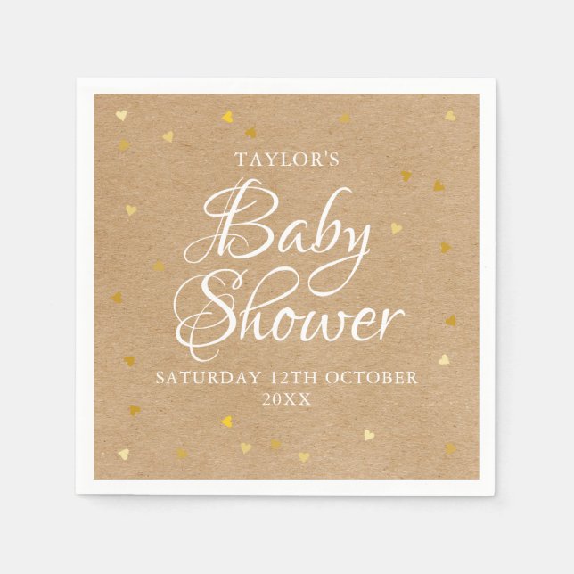 Guldhjärtan Konfetti Baby Shower / Stänk Rustik Pappersservett (Framsidan)