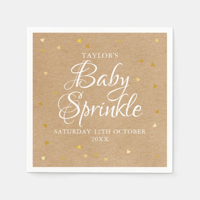 Guldhjärtan Konfetti Babyfirande / Bröllopsfirande Pappersservett (Framsidan)