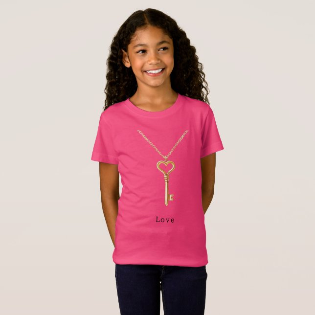 Guldhjärtanhalsband Kärlek T Shirt (Hel framsida)