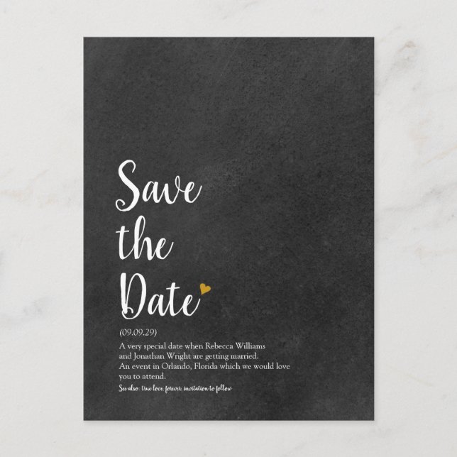 Guldhjärtaskript Spara datum-definition Meddelande Vykort (Framsida)