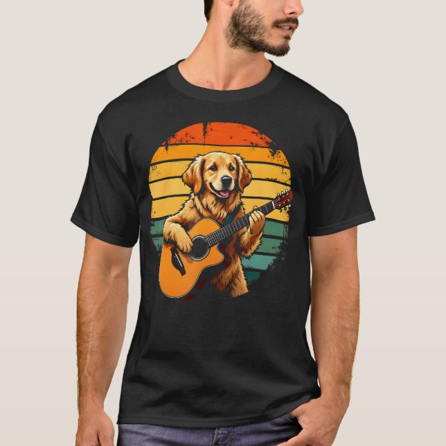 Guldhund som spelar gitarr t shirt (Framsida)