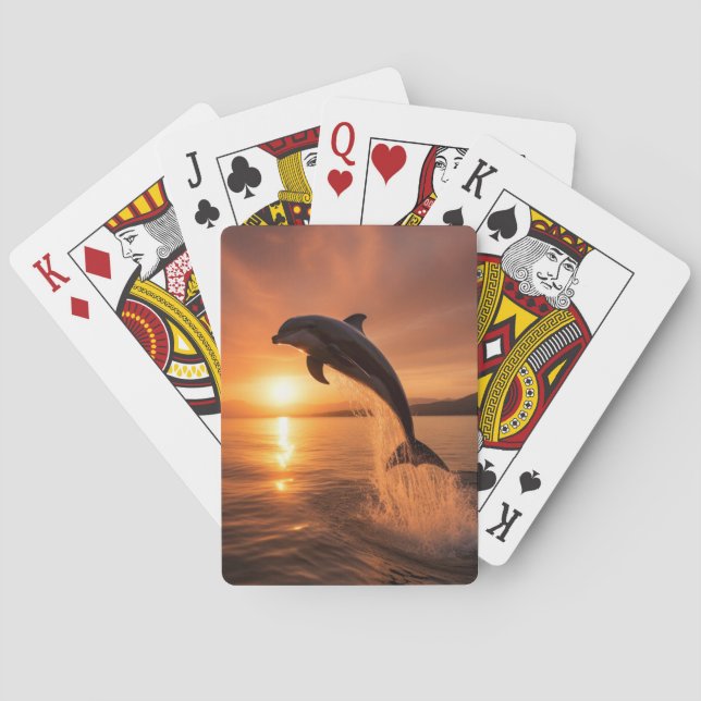 Guldig solnedgångsdelfin casinokort (Baksidan)