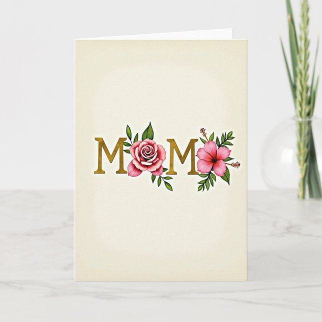 Guldiga Mamma Blommig Konst Kort (Framsida)