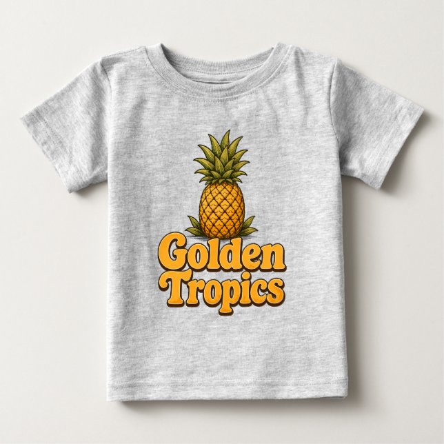 Guldiga Tropiker Retro Ananas Grafik T Shirt (Framsida)