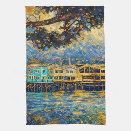 Guldinspirerad Monterey Harbour Drömmar Klimt-insp Kökshandduk