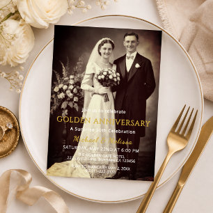 Guldjubileum Elegant Fotoinbjudan Inbjudningar