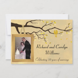 Guldjubileum Förälskade Fågel Inbjudan