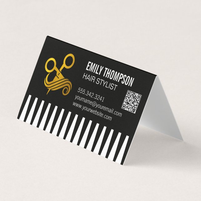 Guldkam | Hårstylist | QR-kod Visitkort (Framsida)