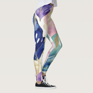 Guldkantat tropiskt löv i vibrerande harmoni leggings
