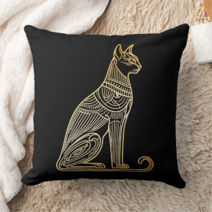 Guldkatillustration för kattälskare Lineart-stil Kudde