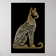 Guldkatillustration för kattälskare Linjestil