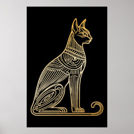 Guldkatillustration för kattälskare Linjestil Poster
