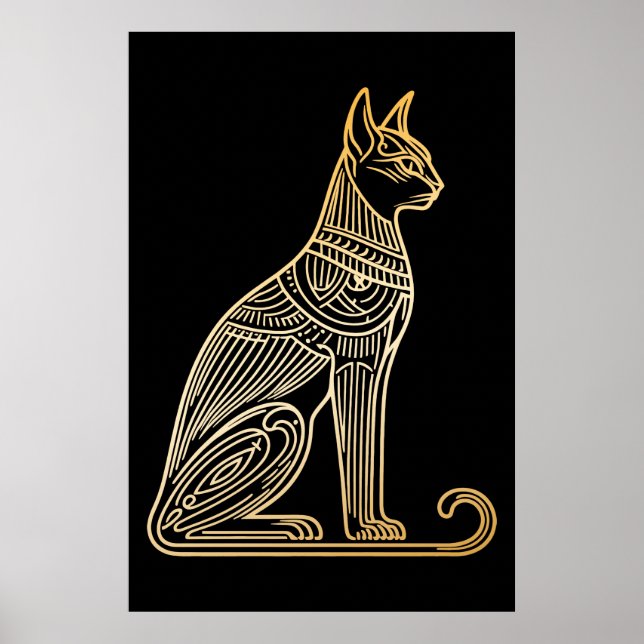 Guldkatillustration för kattälskare Linjestil Poster (Framsidan)