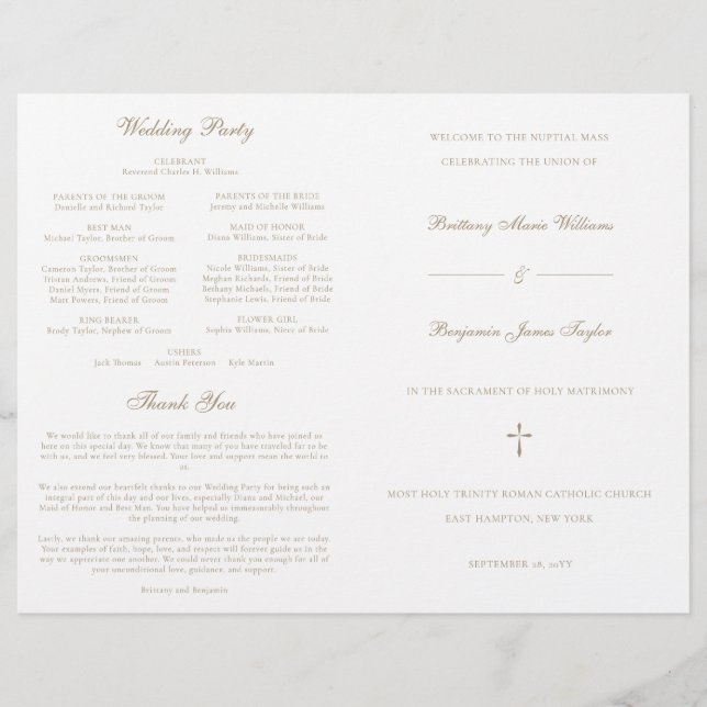 Guldkatolsk bröllopsmässa Ceremoni Program (Framsida)