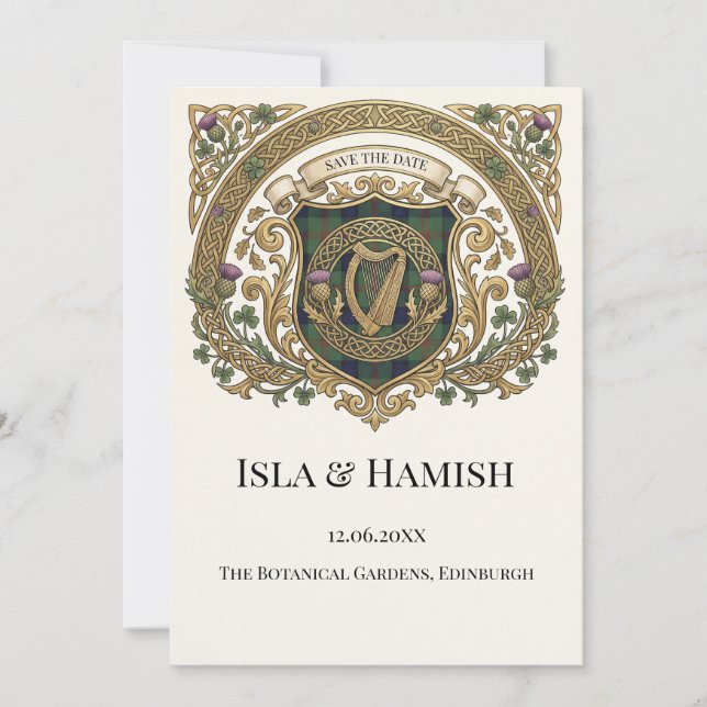 Guldkeltisk monogram Spara datum-kort Datumet (Framsida)