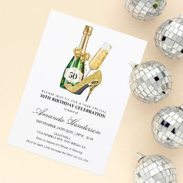 Guldklackar och Champagne Kvinnors Födelsedag Inbjudningar