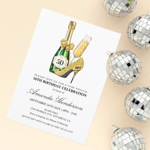 Guldklackar och Champagne Kvinnors Födelsedag Inbjudningar
