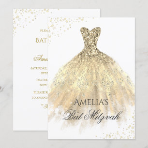 Guldklänning Glitter Flickor Bat Mitzvah Inbjudningar