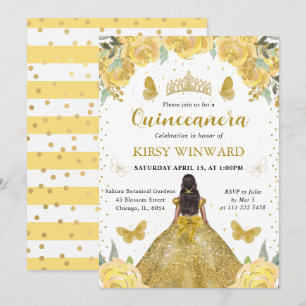 Guldklänning Mörk Hy Prinsessa Quinceanera Inbjudningar