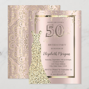 Guldklänning Rose Gold, Guld Mandala 50-årsdag Inbjudningar