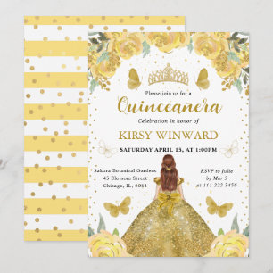 Guldklänning Rött Hår Prinsessa Quinceanera Inbjudningar