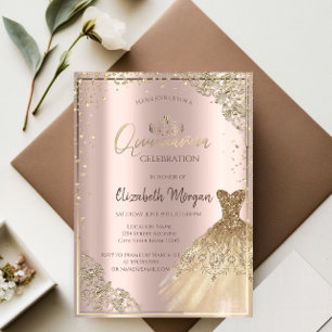 GuldklänningTiara,Diamanter Rosa Guld Quinceañera Inbjudningar