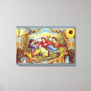 Guldklimpar: Antik Cigaretiket Wild West-konst Canvastryck