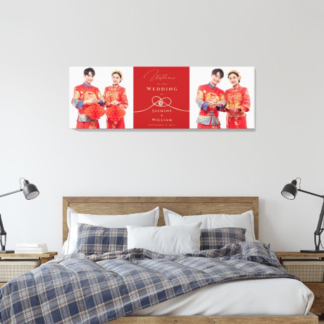 Guldknut Dubbel Lycka Kinesiskt Bröllopsfoto Canvastryck (Insitu (sovrum))
