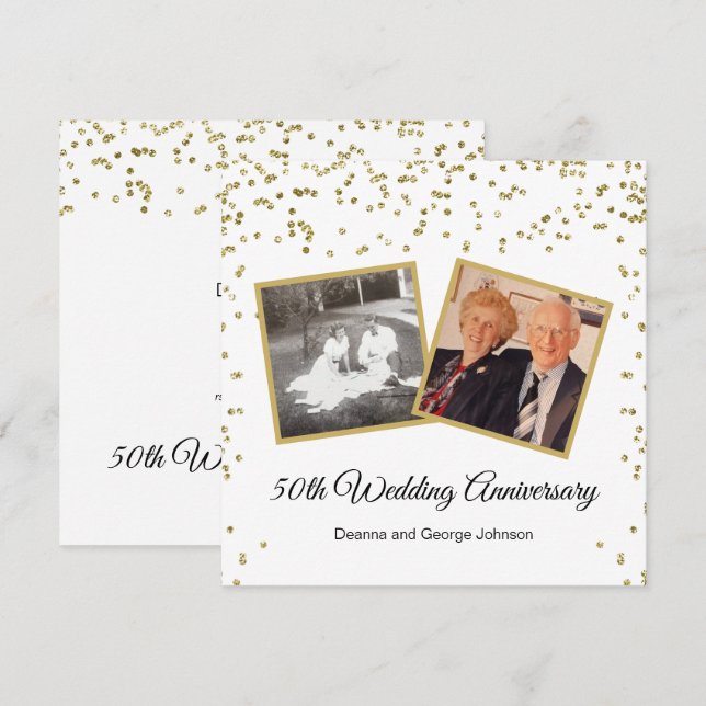 Guldkonfetti 50-års bröllopsjubileum inbjudningar (Fram/baksida)
