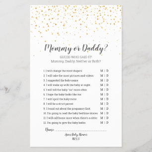 Guldkonfetti Baby Shower Mamma eller Pappa Lek Flygblad