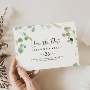 Guldkonfetti Eucalyptus Horisontell Bröllop  Spara Datumet
