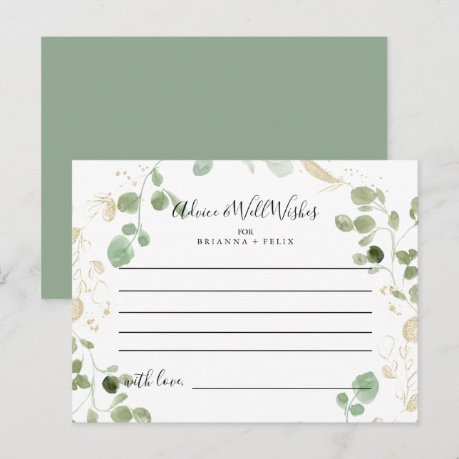 Guldkonfetti Eukalyptus Bröllopsrådkort Vykort (Fram/baksida)