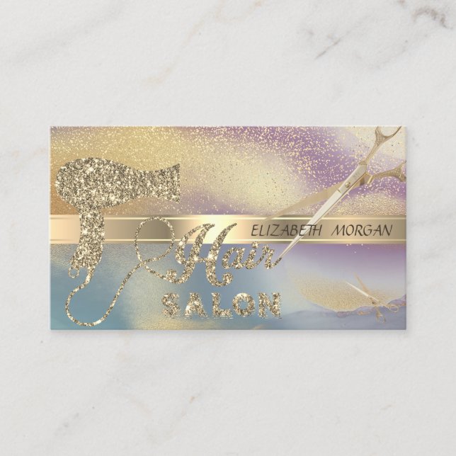 Guldkonfetti, Sax, Hårfön Glitter Ombre Visitkort (Framsida)