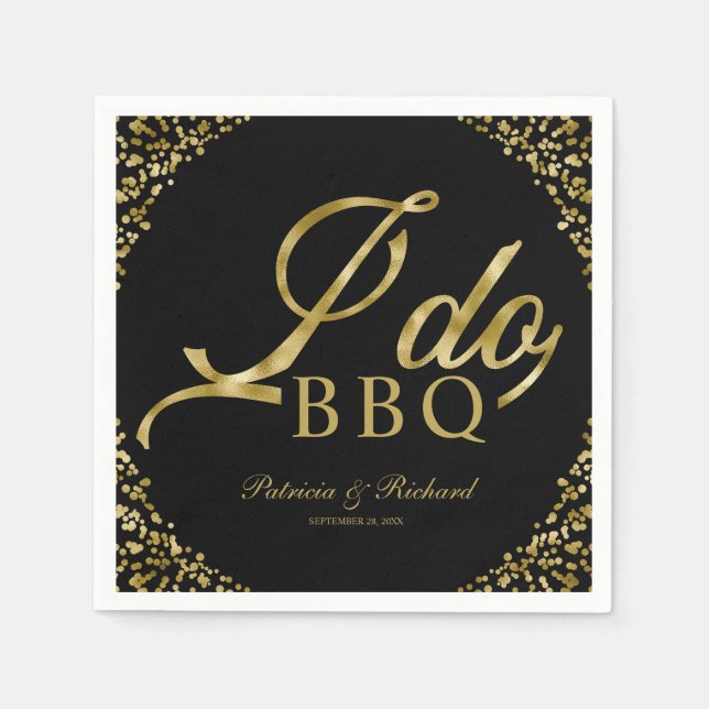 Guldkonfetti Svart Jag Gör BBQ Förlovningsfest Pappersservett (Framsidan)