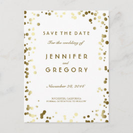 Guldkonfetti Vit Elegant Save the Date Meddelande Vykort