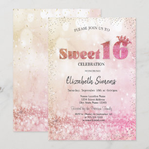 Guldkonfettifurstinnan Bokeh Sweet 16 Inbjudningar