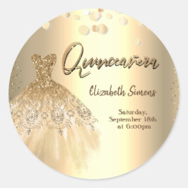 Guldkonfettipunkter, Chic klänning Quinceañera Runt Klistermärke
