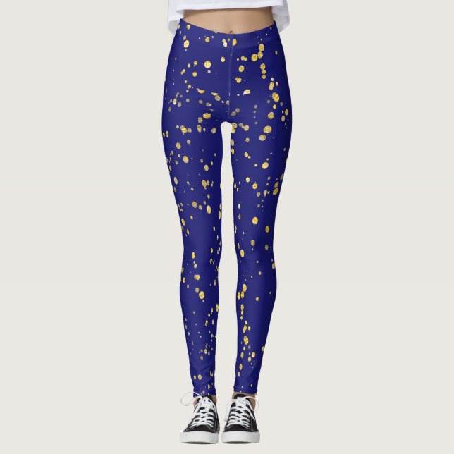 Guldkonfettipunkter Midnight Blue  Leggings (Framsida)