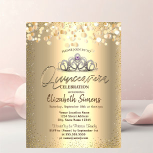Guldkonfettipunkter, Tiara Quinceañera Inbjudningar
