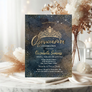 Guldkonfettipunkter Vattenfärg Mörk Quinceañera Inbjudningar