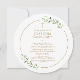Guldkors Första heliga kommunion Botaniska blad Inbjudningar