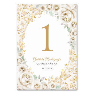 Guldkräm Blommig Quinceanera Bordsnummer