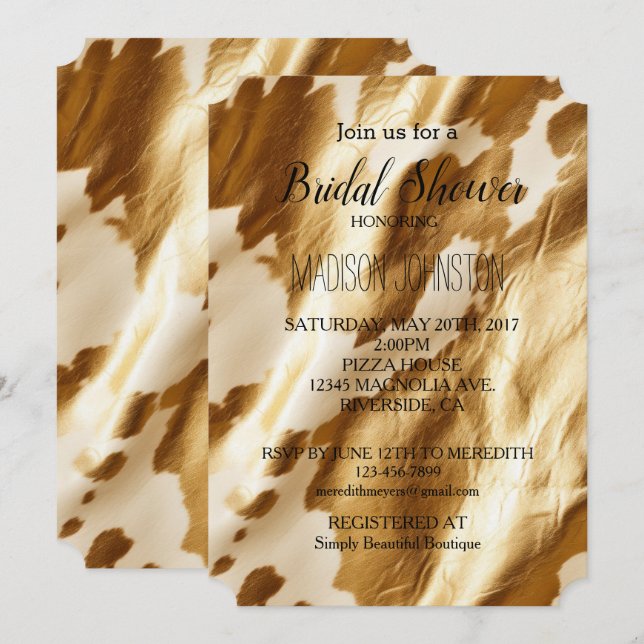 Guldkräm Western Cowhide  Inbjudningar (Fram/baksida)