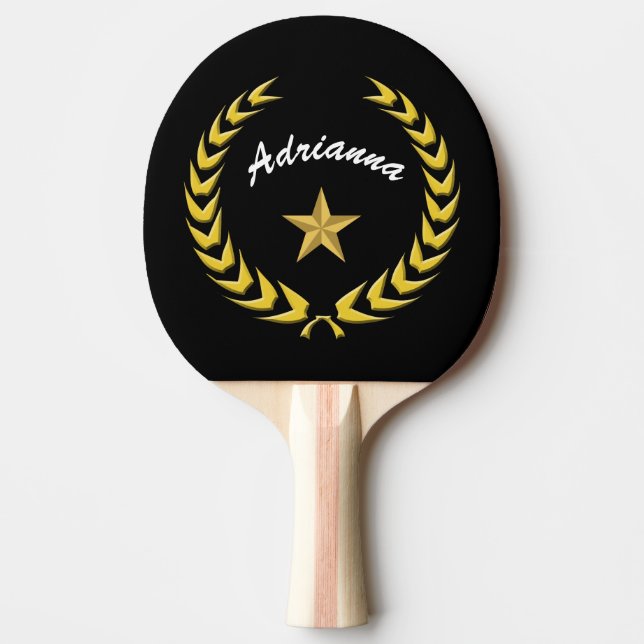 Guldkrans och stjärna anpassas med namn pingisracket (Framsidan)