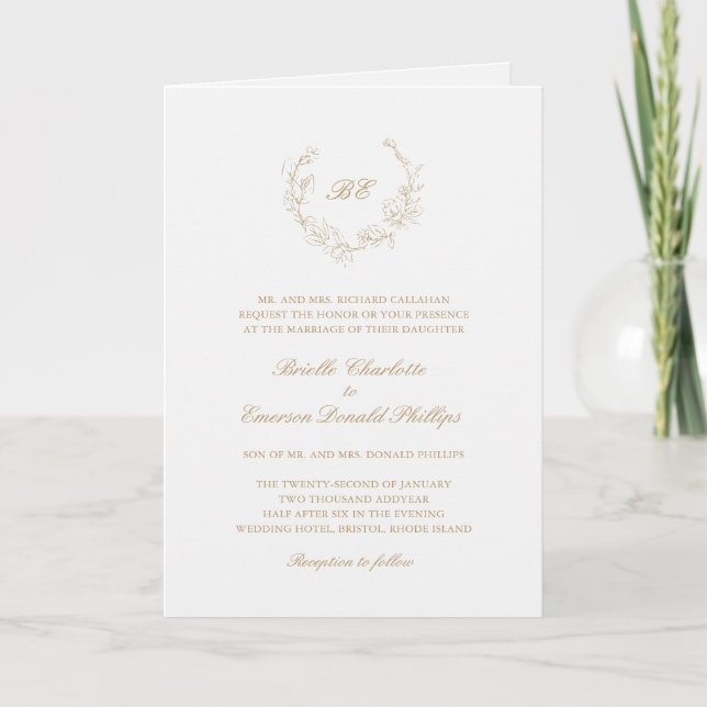 Guldkransmonogram Elegant Bröllop Inbjudan (Framsida)