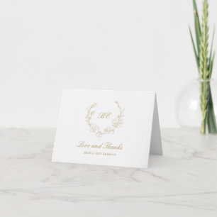 Guldkransmonogram Elegant Bröllop Tack Kort