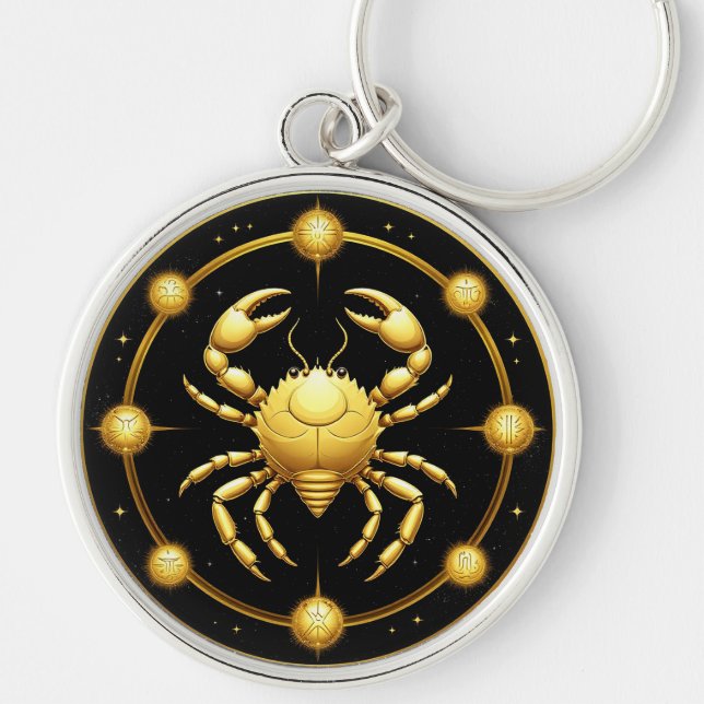 Guldkreft Kosmisk Zodiak Rund Silverfärgad Nyckelring (Framsidan)