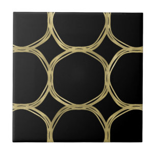 Guldkretsar & Elegant Svart Glam Chic Modern Kakelplatta